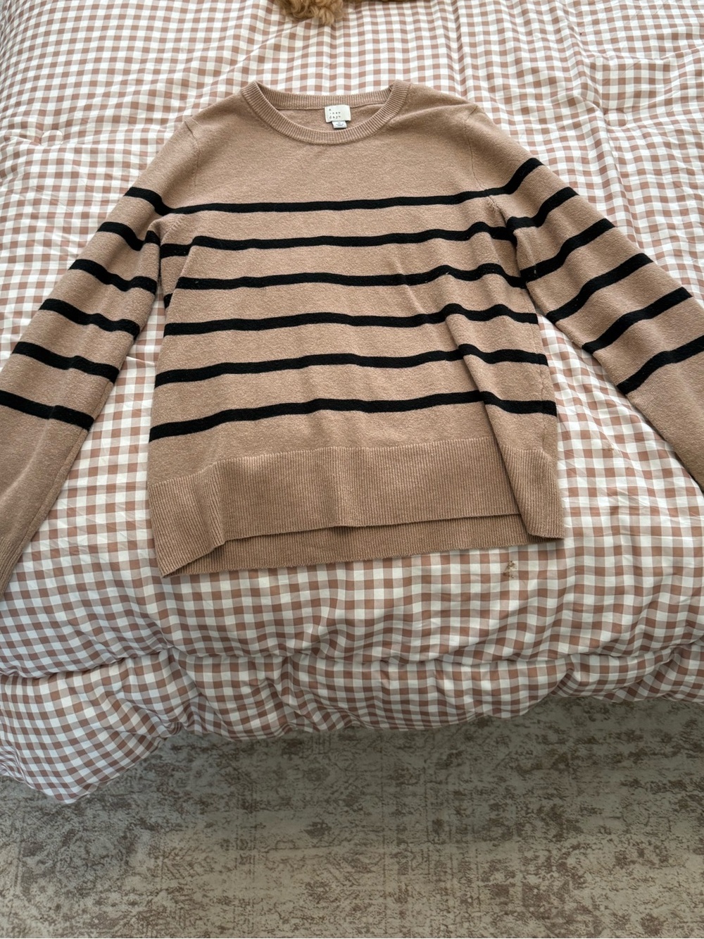a new day Taupe Crewneck Sweater with Black Stripes
